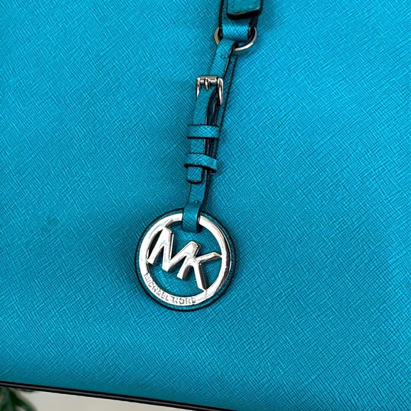 Michael Kors Saffiano Leather Jet Set Large Tote Turquoise Blue Shoulder Bag - Picture 9 of 16